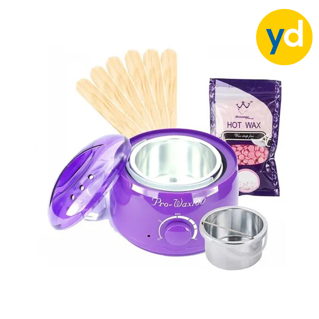 Olla Calentadora de Cera Depilatoria y Parafina Pro Wax 100 + Cera en perlas + Paletas aplicadoras