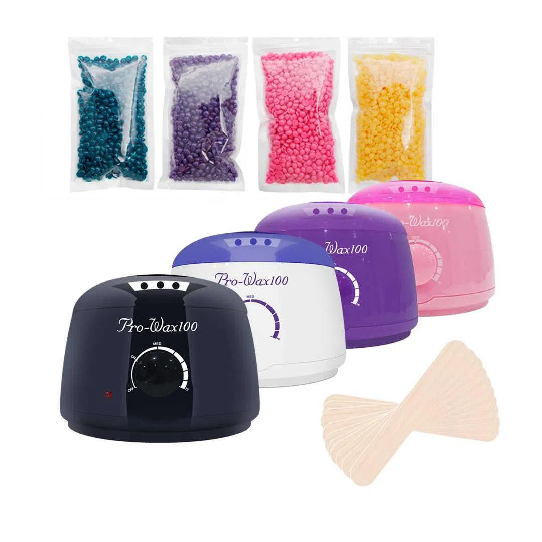 Olla Calentadora de Cera Depilatoria y Parafina Pro Wax 100 + Cera en perlas + Paletas aplicadoras